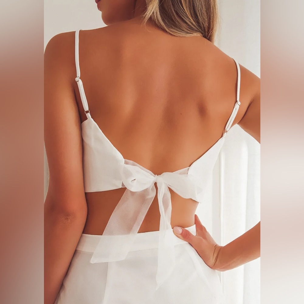 White Organza Tie Back Crop Top
